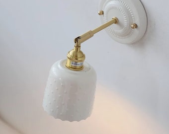 Lámpara de pared de cerámica y cobre, lámpara de noche simplista de color crema, lámpara de cerámica para sala de estar en familia nórdica