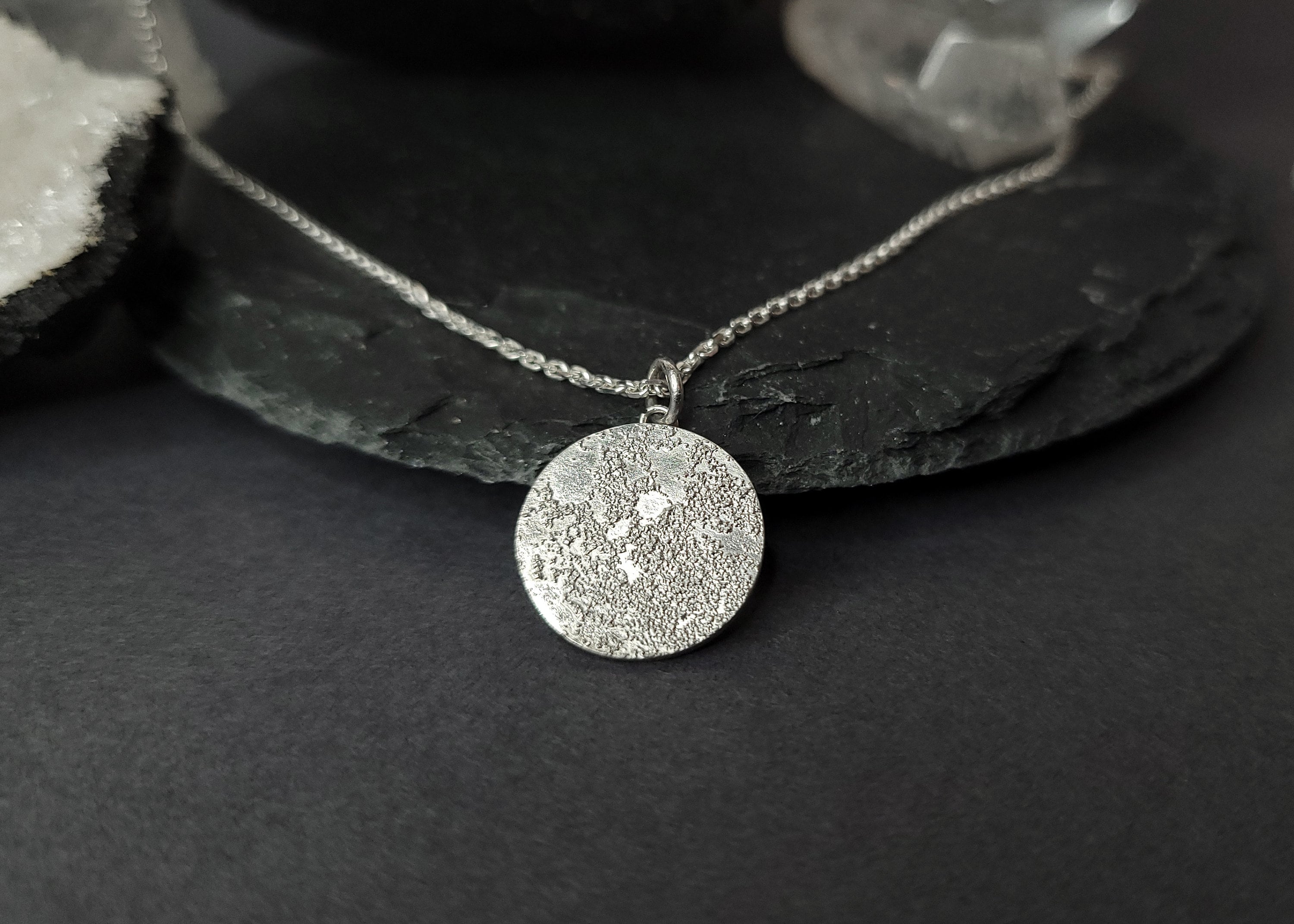 Handmade full moon pendant, 925 sterling silver