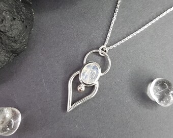 handmade silver pendant &quot;Moon Drop&quot; with rainbow moonstone
