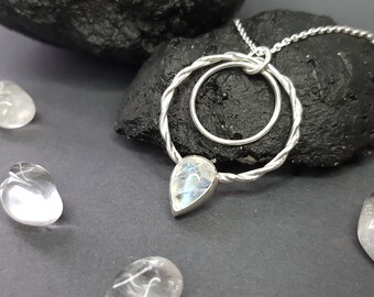 Handmade silver pendant &quot;Moon Crown&quot; with rainbow moonstone