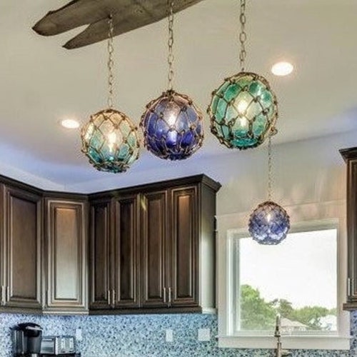 Glass Fishing Float Light Fixture Chandelier With 7 Floats Etsy