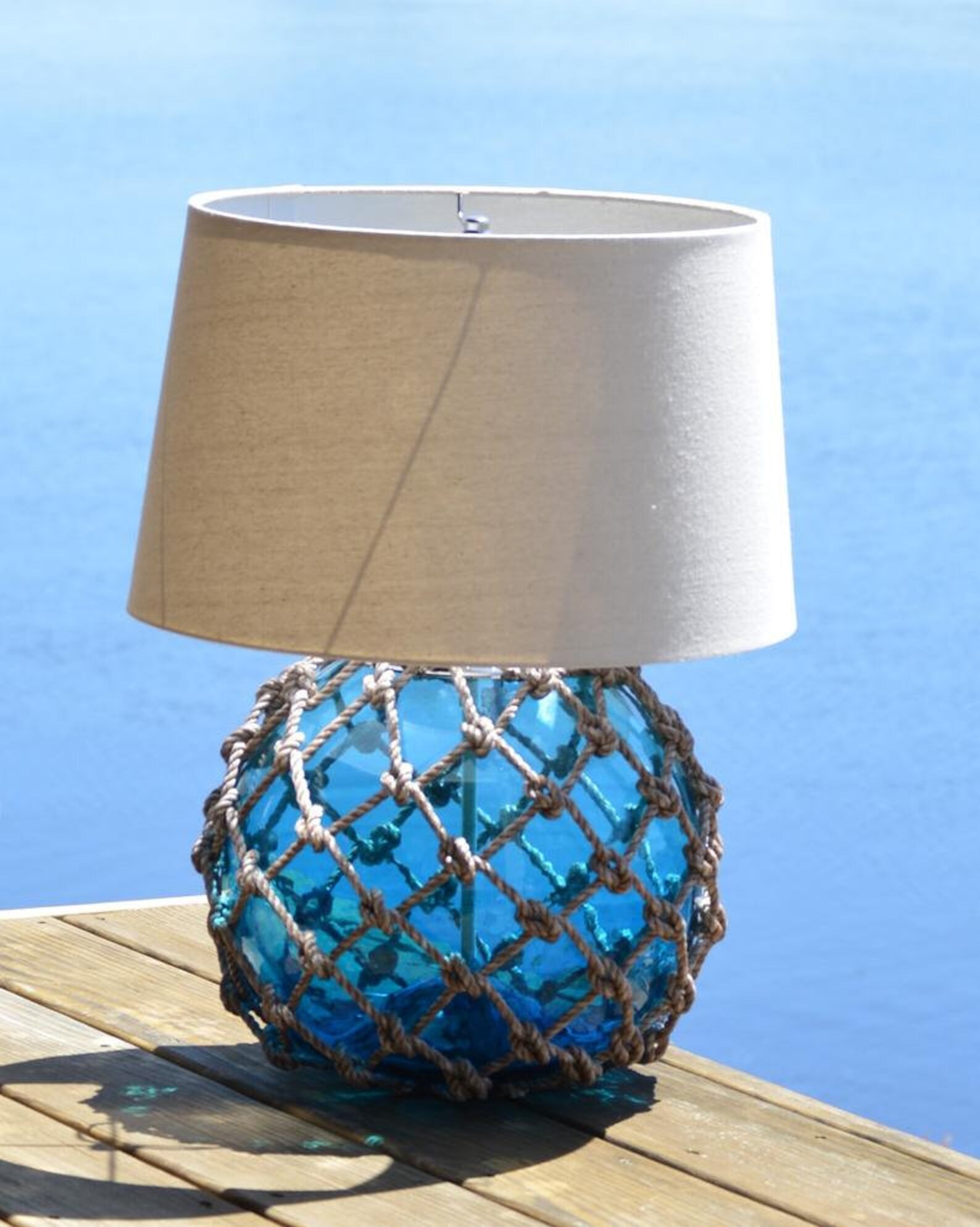 Large Aqua Fishing Float Lamp With Tan Lamp Shade Etsy