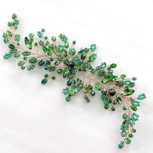 Boho bridal hair vine, Green bridal hair vine, green crystal hair piece