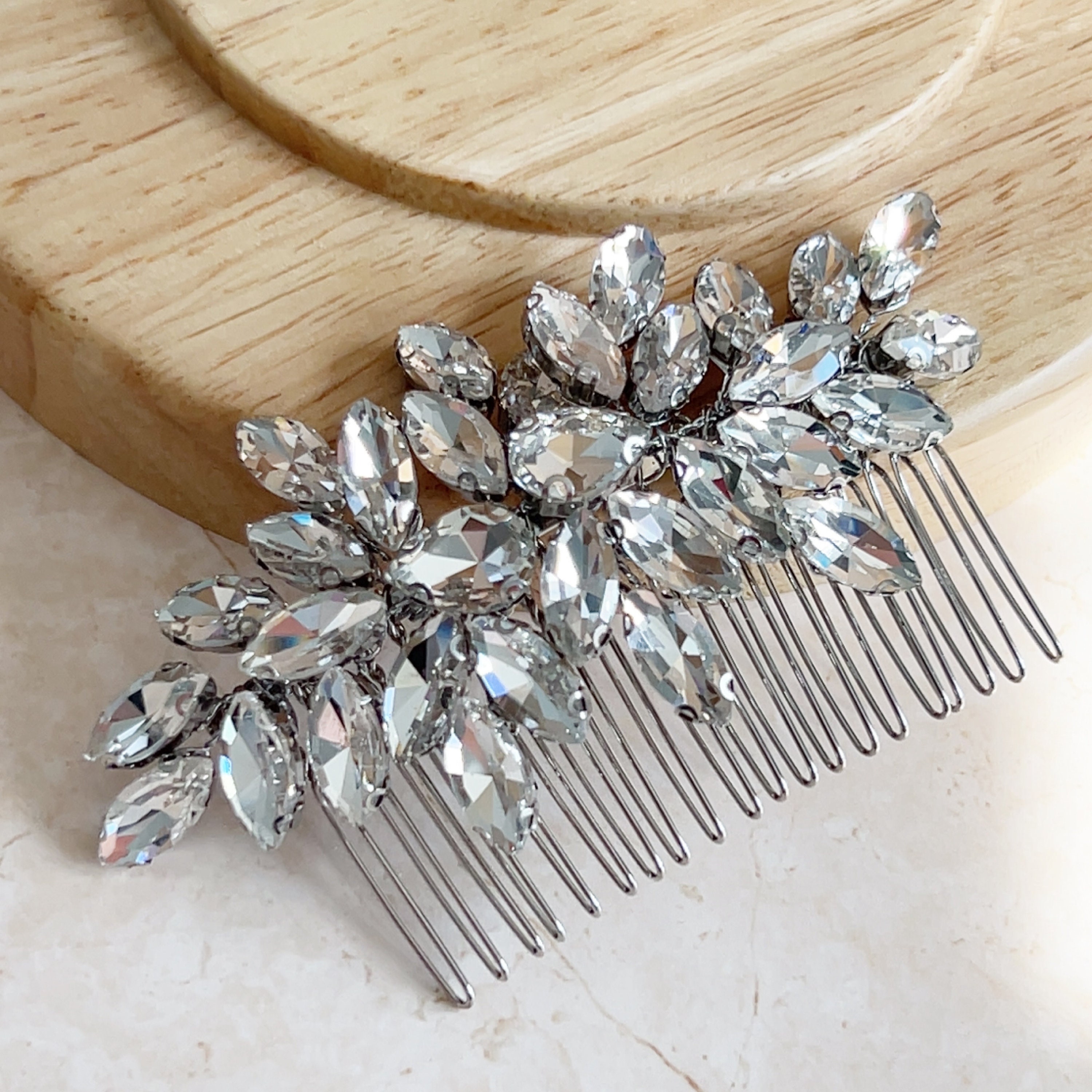 Silver Crystal Bridal Hair Comb - Never Used Bridal Haircomb | Vintage Silver Leaf Crystal Hair Comb  main image 3