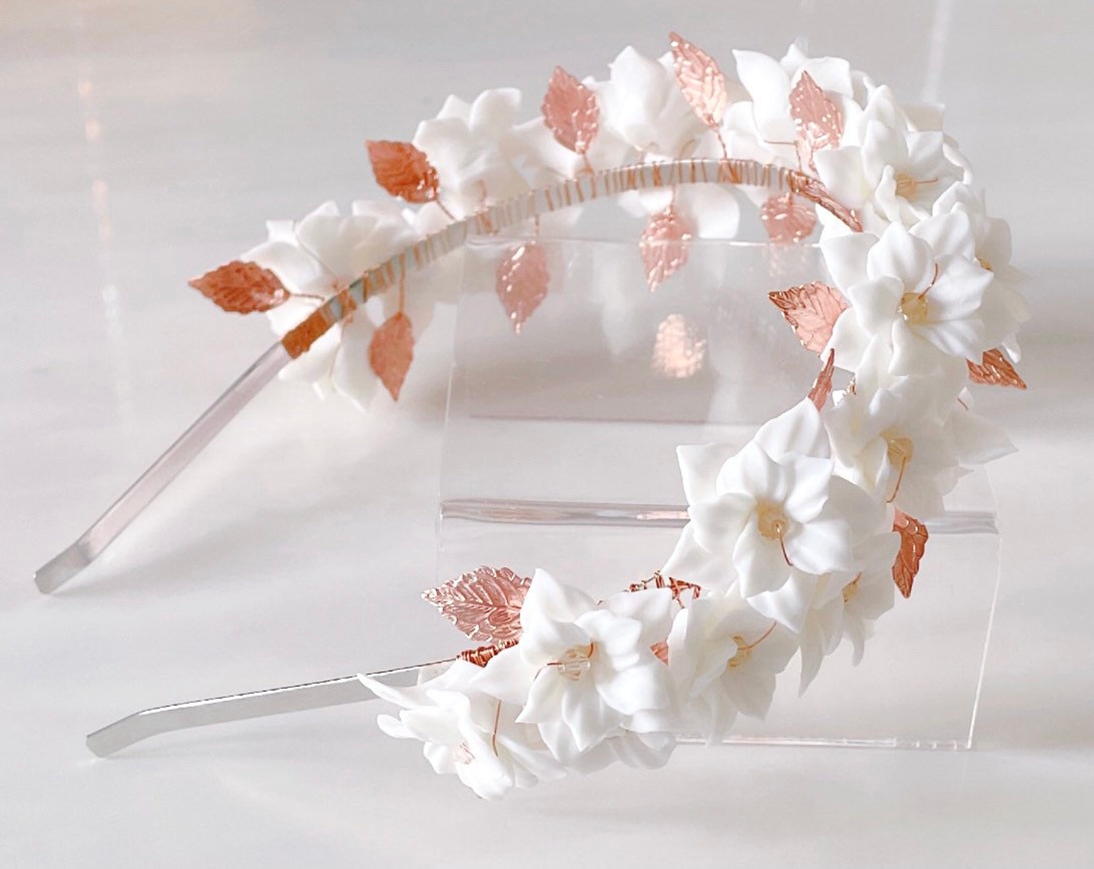 White porcelain flower bridal headband rose gold floral Etsy