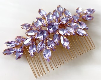 Lilac crystal hair comb, lilac bridal and occasion headpiece