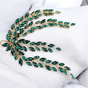 Emerald green Crystal leaf headpiece, vintage inspired bridal headpiece