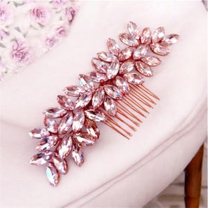 Enya blush pink crystal hair comb, pink bridal and occasion hair piece