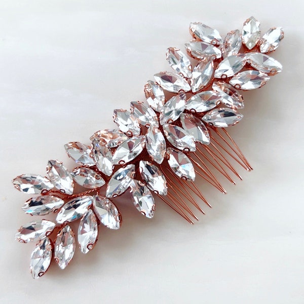 Enya rose gold crystal hair comb, rose gold bridal and occasional headpiece