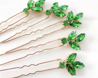 Peridot green crystal hair pins | set of 5 boho hair pins