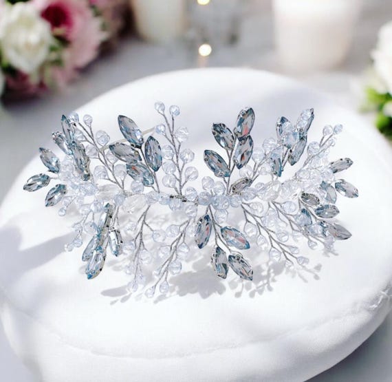 Blue Crystal Bridal Tiara: Elegant Wedding Headpiece - Etsy display picture 1