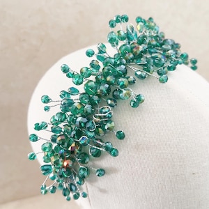 Emerald green headband, Green crystal headpiece for prom wedding and special occasion