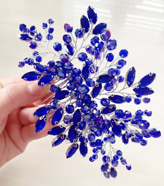Royal Blue Crystal Bridal Hair Comb: Elegant Wedding  display picture 1