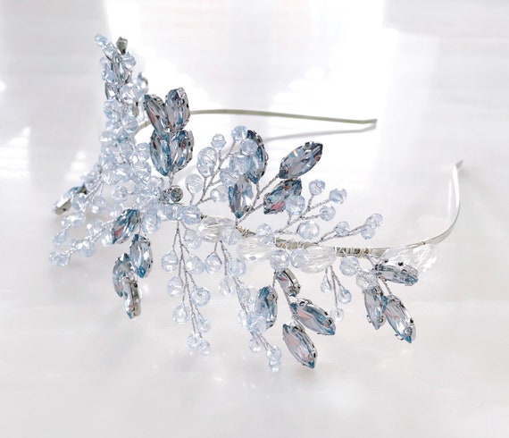 Blue Crystal Bridal Tiara: Elegant Wedding Headpiece - Etsy