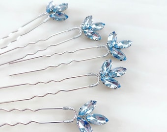 Pale blue bridal hair pins, set of 5 crystal hair pins, blue hair accessory for party prom and special occasion