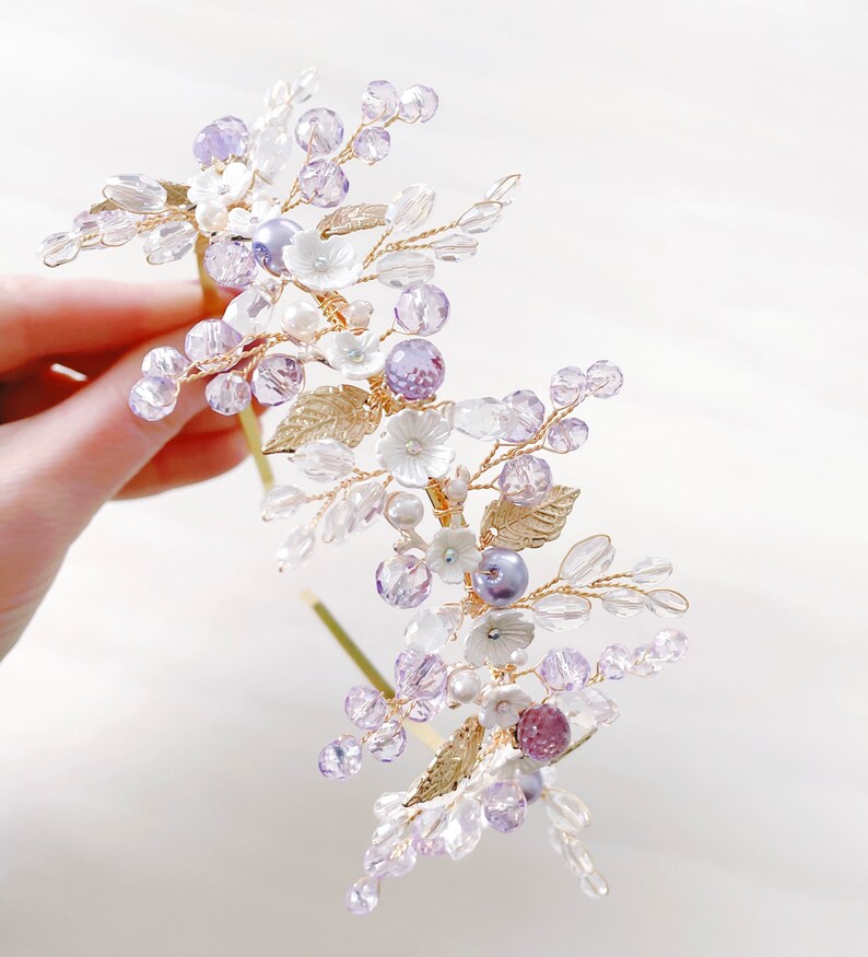 Boho bridal headpiece, lilac bridal and occasion headband image 4