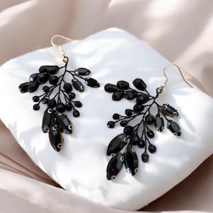 Black crystal drop earrings, black bridal and occasion statement earrings
