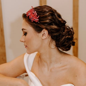 Red crystal headpiece, red bridal headband image 4