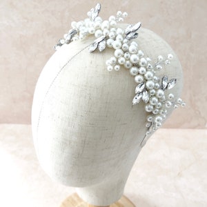 Ivory pearl headpiece, white pearl bridal headband, hen party bride to be accessory
