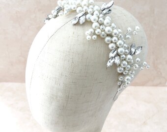Ivory pearl headpiece, white pearl bridal headband, hen party bride to be accessory