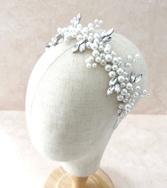 Ivory Pearl Headpiece, White Pearl Bridal Headband, Hen  display picture 1