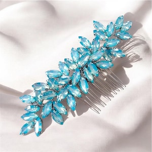 Enya sky blue crystal hair comb, blue bridal headpiece