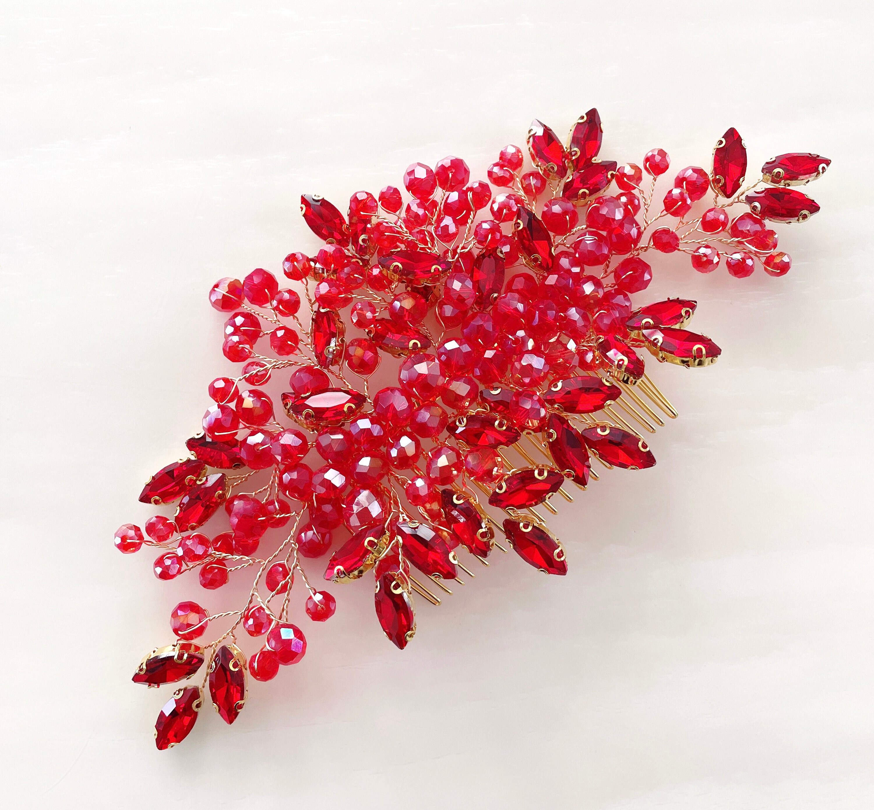 Red Crystal Hair Comb, Red Bridal and Occasion Headpiece - Etsy