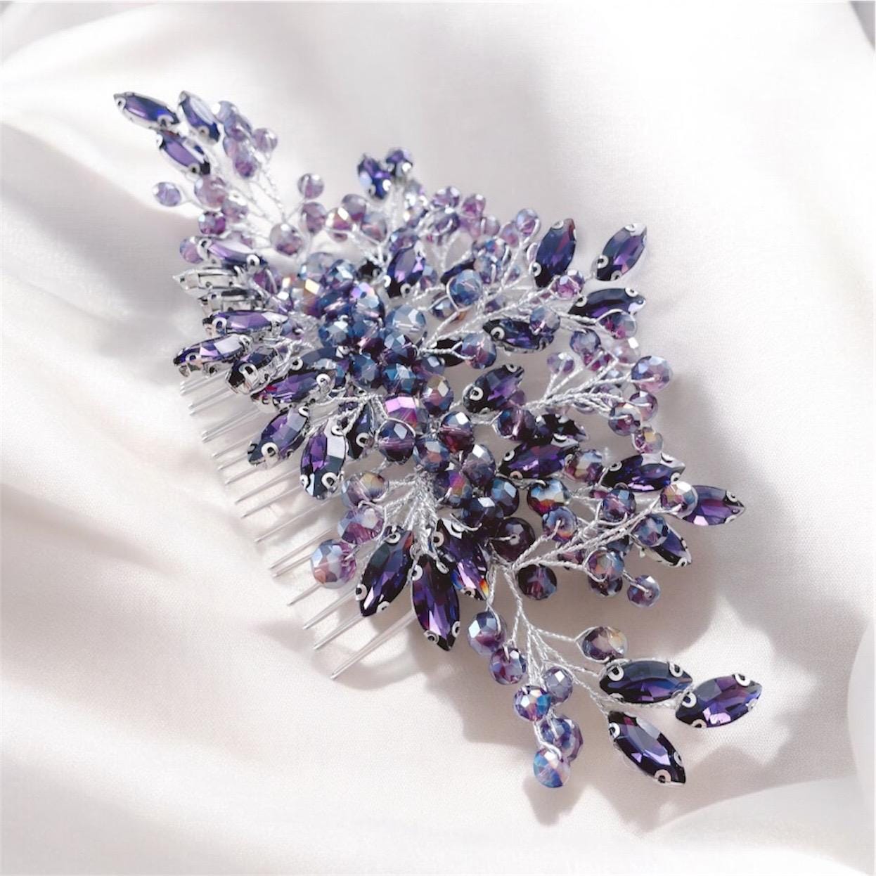 Purple Crystal Decorative Hair Comb, Mauve Bridal and 