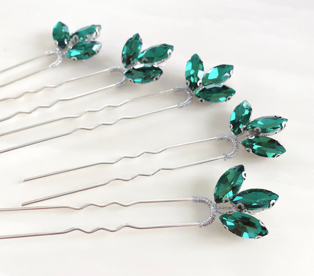 Emerald Green Hair Pins Crystal Hair Pins Set of 5 Hair Etsy