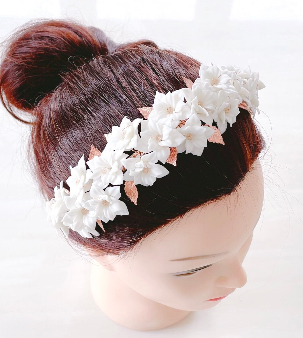 White porcelain flower bridal headband rose gold floral Etsy