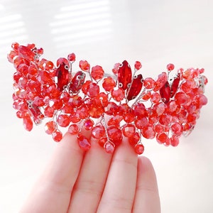 Red crystal headpiece, red bridal headband image 5