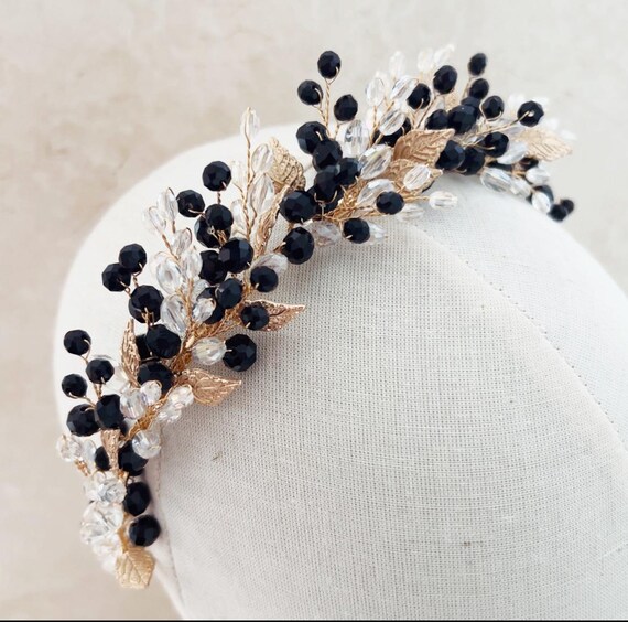 Black and Gold Bridal Headpiece, Black Crystal Special  display picture 3
