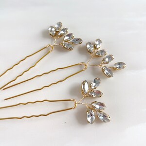 Gold crystal hair pins, set of 3 hair pins, bridal and occasion headpiece