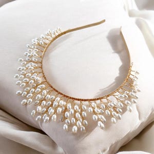 Handmade Pearl Bridal Headband: Gold Wedding Tiara