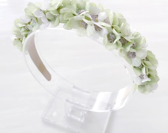 Green and white floral headband, flower crown for wedding or special occasion