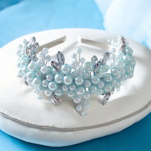Beaded Headpiece light blue pearls and clear crystals Accessories | Beaded Headpiece Light Blue Pearls And Clear  main image 3
