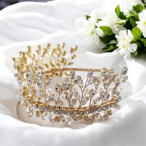 Gold crystal tiara, gold bridal crown, fairytale inspired bridal headpiece