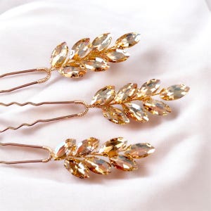 Gold Crystal Leaf Hair Pins - Set of 3 Wedding Hair Accessories