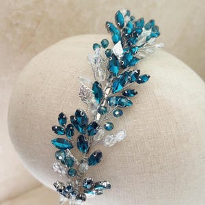 Turquoise crystal headpiece, teal headband for wedding prom or special occasion