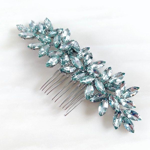 Enya mint green hair comb, green bridal headpiece, crystal hair comb for party and special occasion