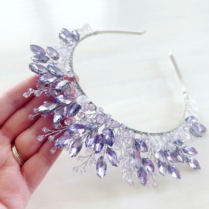 Lilac crystal bridal crown, crystal headpiece, purple occasion headband, lilac headband