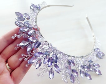 Lilac crystal bridal crown, crystal headpiece, purple occasion headband, lilac headband