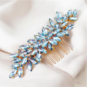 Enya pale blue crystal hair comb, blue bridal hair piece