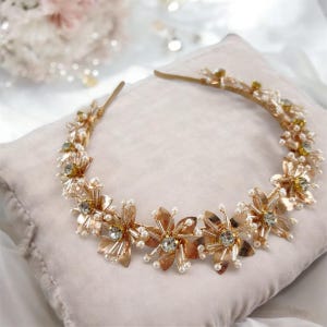 Gold bridal headband, gold flower crown for whimsical wedding and special occasion