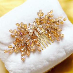 Champagne Gold crystal hair comb, summer bow hair accessory