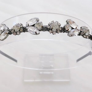 Black Crystal Embellished Headband: Gunmetal Jeweled Hair Accessory