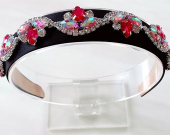 Embellished headband, pink and silver crystal jewelled headband, pink gift for her, pink hair accessory