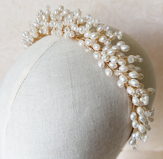 Handmade Pearl Cluster Headband - Ivory Beaded Hairband Handmade Pearl Cluster Headband – Ivory Bridal Wedding Hair  main image 2