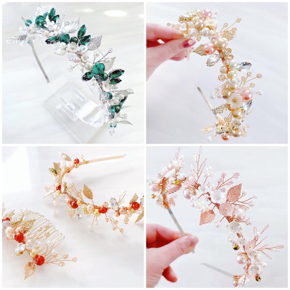 Crystal floral headpiece custom made Amazon.com : Campsis Flower Girl Headpiece, Wedding Pink  main image 2