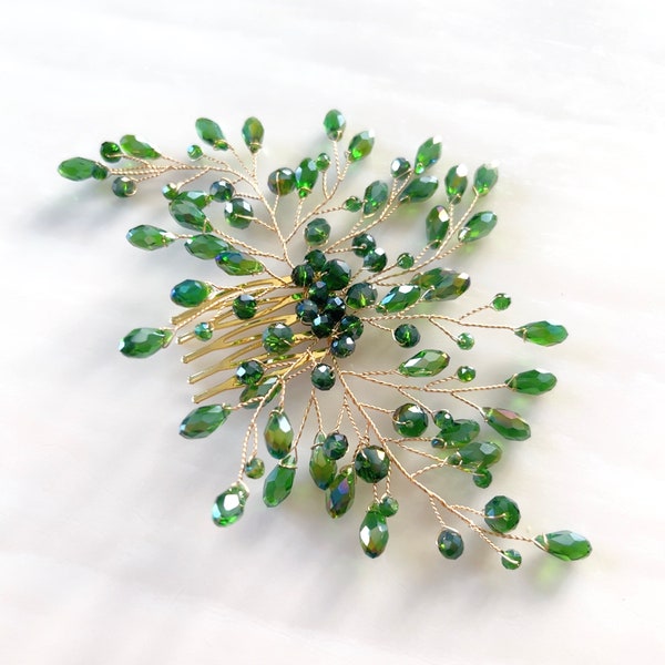 Green crystal decorative hair comb, green bridal and special occasion headpiece